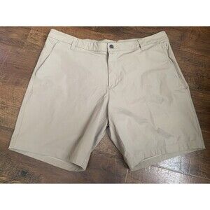 Lululemon Mens Commission Shorts sz 38 Tan Fitness Nylon Cotton Stretch Blend